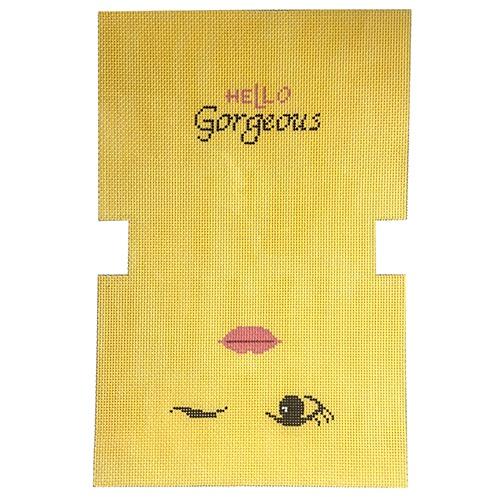 Hello Gorgeous Yellow Makeup Bag Painted Canvas Kimberly Ann Needlepoint  - 1