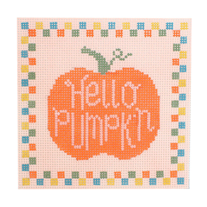 Hello Pumpkin Square Painted Canvas Stitch Rock Designs 