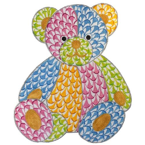 Herend Inspired Fishnet Teddy Bear Multi Painted Canvas Kate Dickerson Needlepoint Collections  - 1