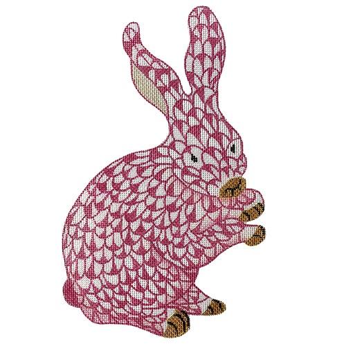 Herend Inspired Standing Fishnet Bunny - Pink with Gold Painted Canvas Kate Dickerson Needlepoint Collections 