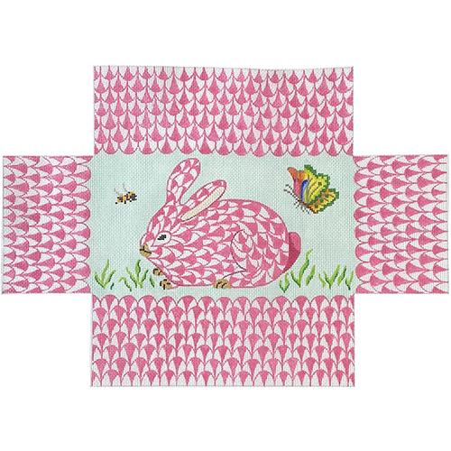 Herend Style Bunny Brick Cover - Pink Painted Canvas Kate Dickerson Needlepoint Collections 