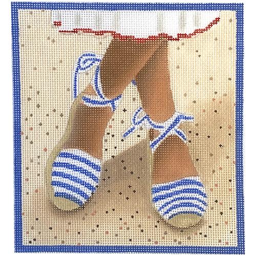Here's Looking at Shoe - French Striped Espadrilles Painted Canvas Kate Dickerson Needlepoint Collections 