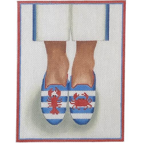 Here's Looking at Shoe   Lobster & Crab Loafers Painted Canvas Kate Dickerson Needlepoint Collections  - 1