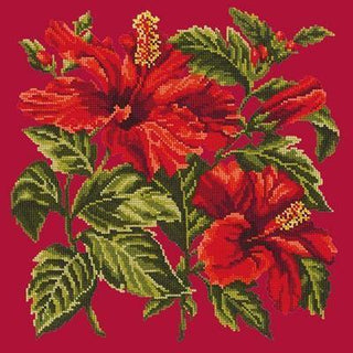 Hibiscus Needlepoint Kit Kits Elizabeth Bradley Design Bright Red 

