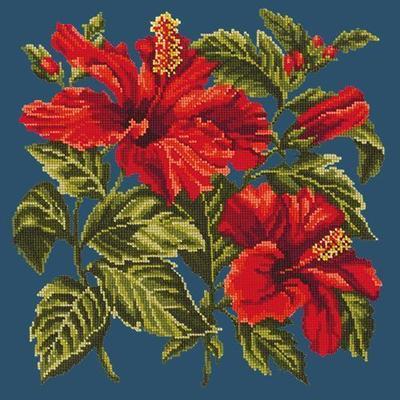 Hibiscus Needlepoint Kit Kits Elizabeth Bradley Design Dark Blue 
