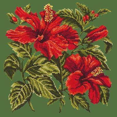 Hibiscus Needlepoint Kit Kits Elizabeth Bradley Design Dark Green 
