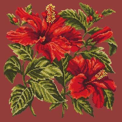 Hibiscus Needlepoint Kit Kits Elizabeth Bradley Design Dark Red 
