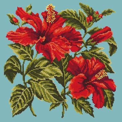 Hibiscus Needlepoint Kit Kits Elizabeth Bradley Design Duck Egg Blue 
