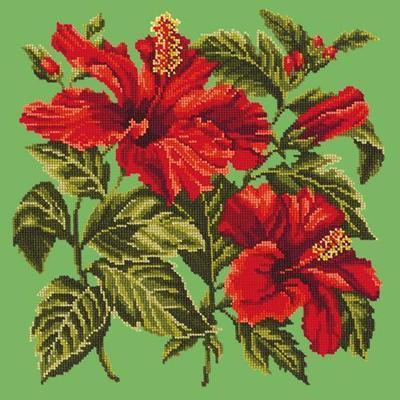 Hibiscus Needlepoint Kit Kits Elizabeth Bradley Design Grass Green 
