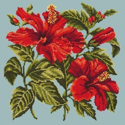 Hibiscus Needlepoint Kit Kits Elizabeth Bradley Design Pale Blue 

