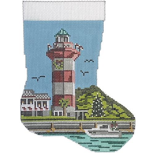 Hilton Head Harbour Town Mini Stocking on 18 Painted Canvas Needle Crossings 
