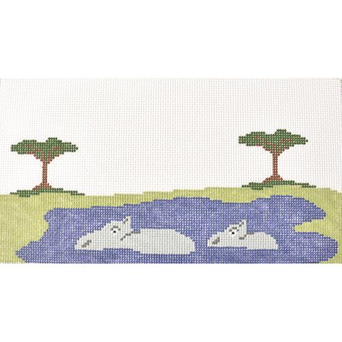 Hippos Pillow Painted Canvas J. Child Designs  - 1