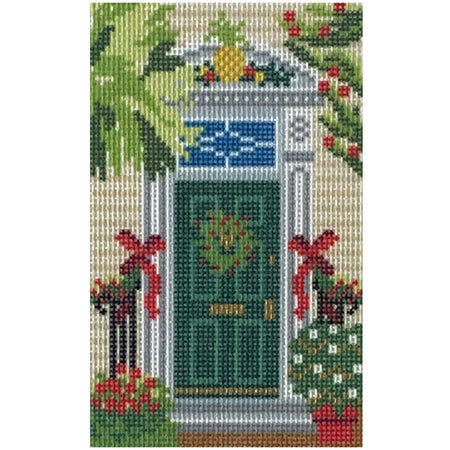 Historic Christmas Green Door Printed Canvas Needlepoint To Go 