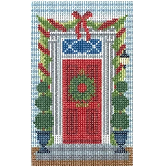 Historic Christmas Red Door Printed Canvas Needlepoint To Go 