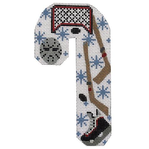 Hockey Candy Cane Painted Canvas Danji Designs  - 1