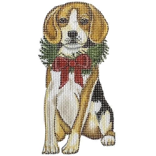 Holiday Beagle with Wreath Ornament Painted Canvas Painted Pony Designs 