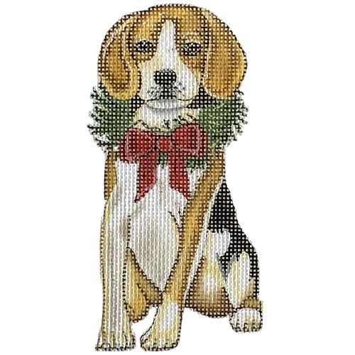 Holiday Beagle with Wreath Ornament Painted Canvas Painted Pony Designs  - 1