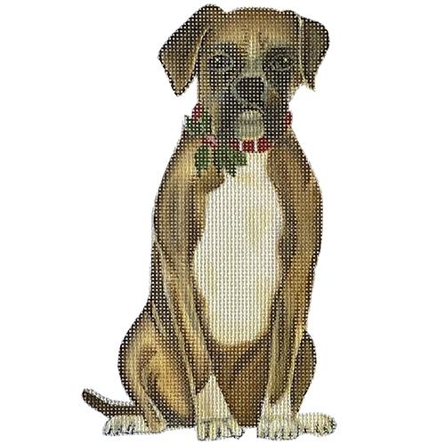 Holiday Boxer with Holly Ornament Painted Canvas Painted Pony Designs 