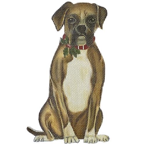 Holiday Boxer with Holly Ornament Painted Canvas Painted Pony Designs  - 1