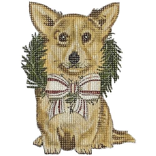 Holiday Corgi with Wreath Ornament Painted Canvas Painted Pony Designs 