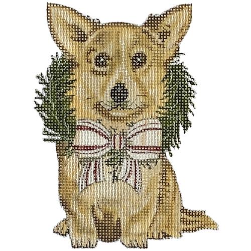 Holiday Corgi with Wreath Ornament Painted Canvas Painted Pony Designs  - 1