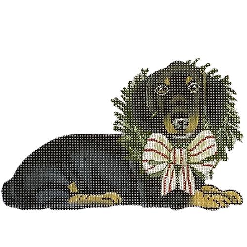 Holiday Dachshund with Wreath Ornament Painted Canvas Painted Pony Designs 
