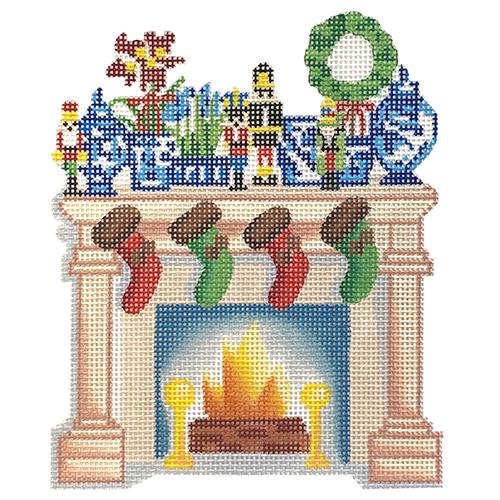 Holiday Fireplace with Stockings Hung Painted Canvas All About Stitching/The Collection Design  - 1