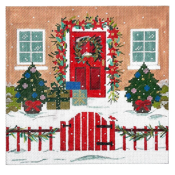 Holiday House with Red Fence Painted Canvas Alice Peterson Company 