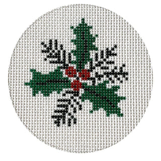 Holly Berry Mini Round Painted Canvas Le Point Studio 
