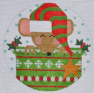 Holly Mouse Ornament Painted Canvas Danji Designs  - 1