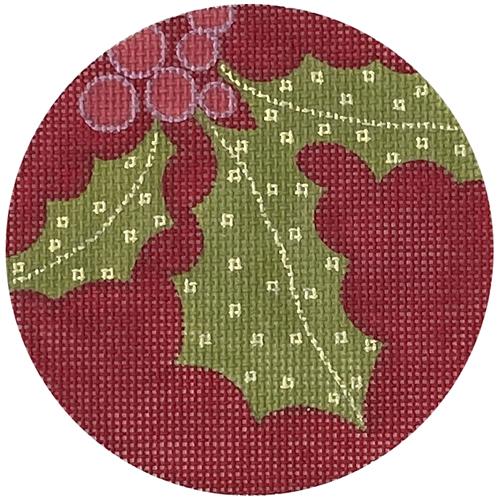 Holly Ornament on Magenta Painted Canvas ditto! Needle Point Works 
