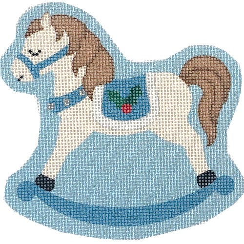 Holly Rocking Horse Blue Painted Canvas Pepperberry Designs  - 1