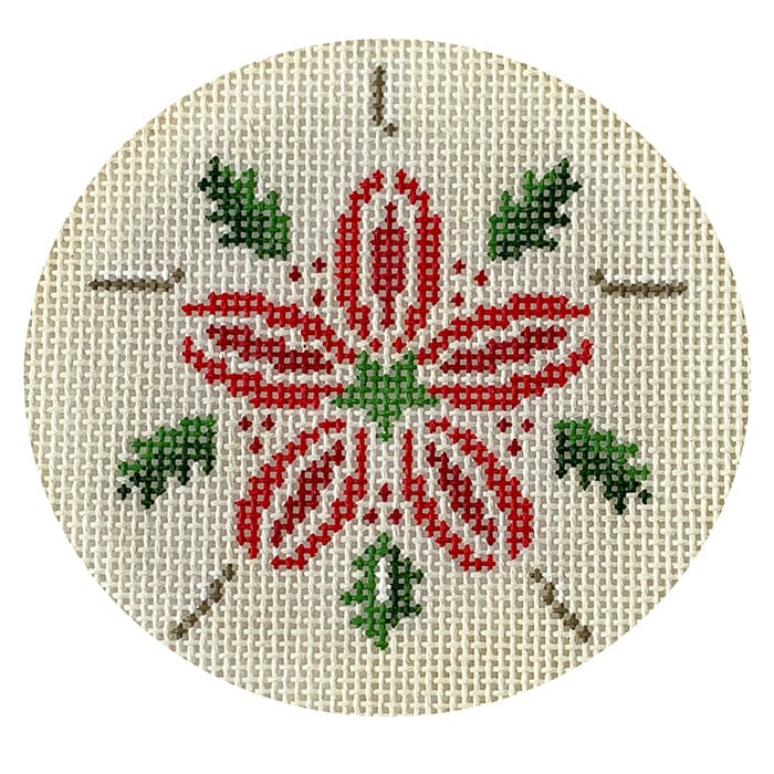 Holly Sand Dollar Ornament #18 Painted Canvas Susan Roberts Needlepoint Designs Inc. 