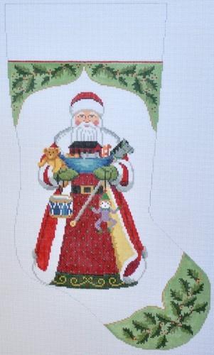 Holly, Santa Insert Stocking Painted Canvas Susan Roberts Needlepoint Designs, Inc. 