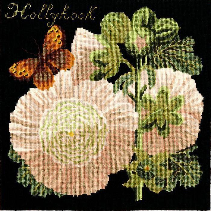 Needlepoint Canvas - Hand Painted - 'Hollyhocks' - Hand Embroidery