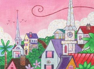 Holy City Rooftops Painted Canvas Purple Palm Designs 
