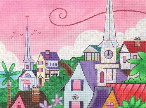 Holy City Rooftops Painted Canvas Purple Palm Designs  - 1