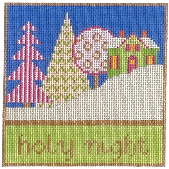 Holy Night Winter Scene Square Painted Canvas Eye Candy Needleart  - 1