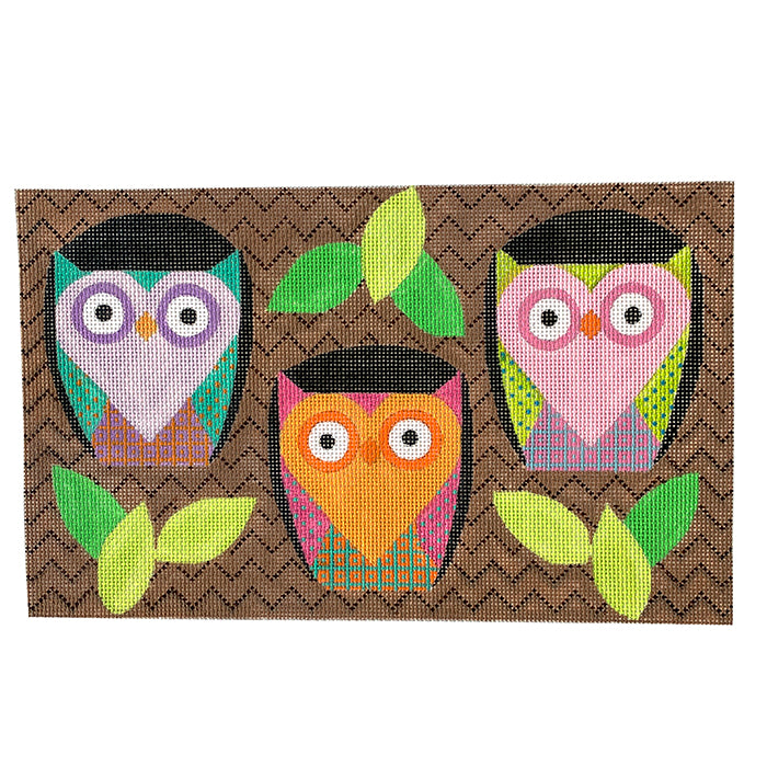 Hoot Owl Trio Painted Canvas Eye Candy Needleart 