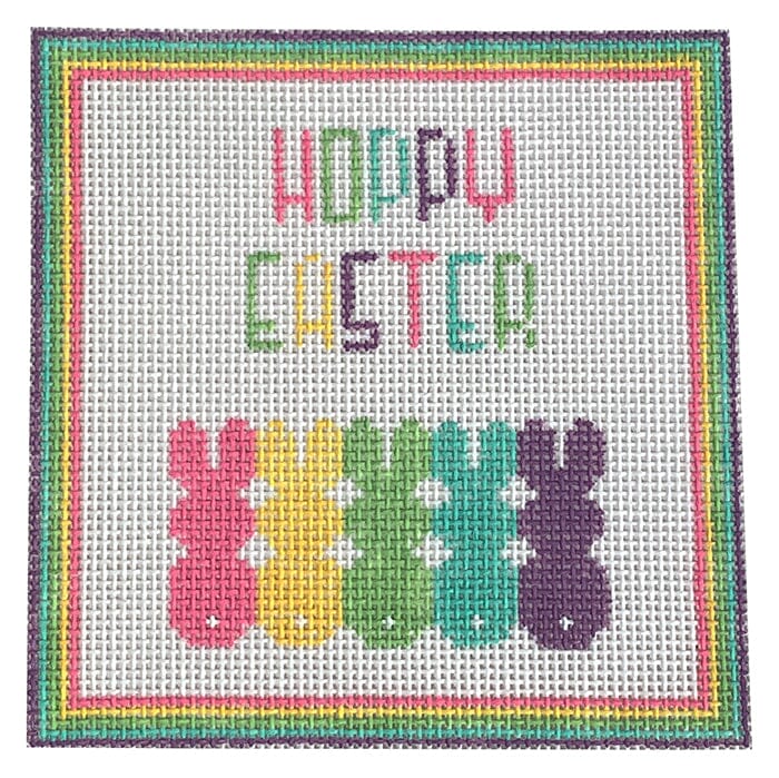 Hoppy Easter Square Painted Canvas SilverStitch Needlepoint  - 1