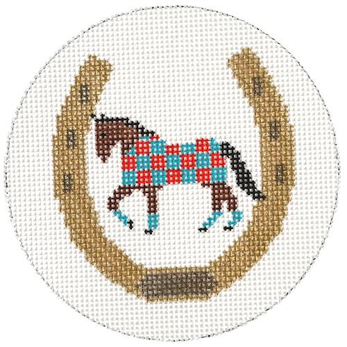 Horse Shoe with Horse Jumping Painted Canvas The Meredith Collection 
