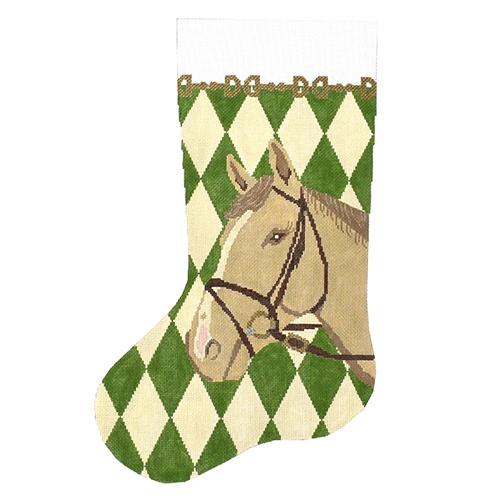 Horse with Green Argyle Stocking Painted Canvas J. Child Designs 