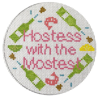 Hostess with the Mostess 4" Round Painted Canvas Halcyon House Designs 
