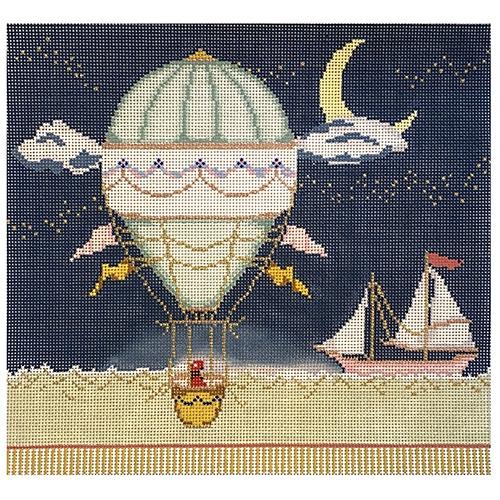 Hot Air Balloon and Sailboat Painted Canvas The Plum Stitchery  - 1