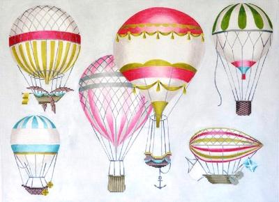 Hot Air Balloons - Multi Pink Painted Canvas Kirk & Bradley 