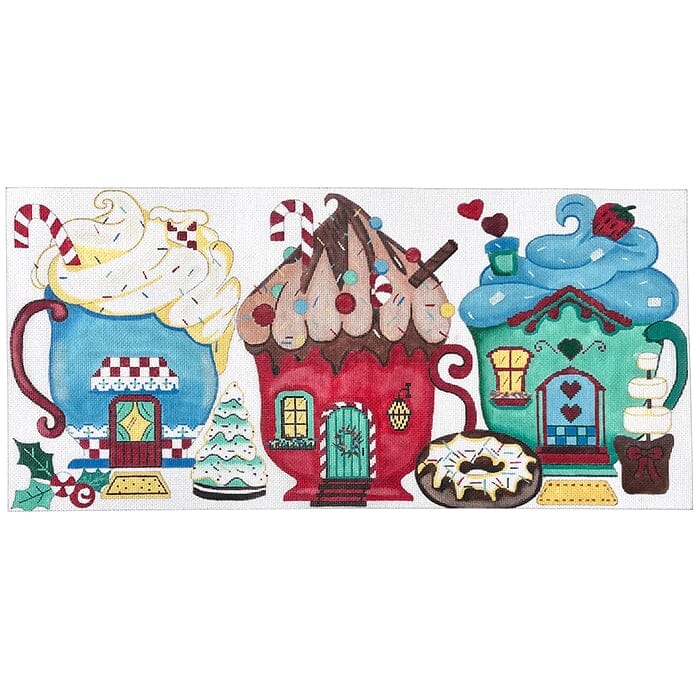Hot Cocoa Cups Christmas Houses Painted Canvas Alice Peterson Company  - 1