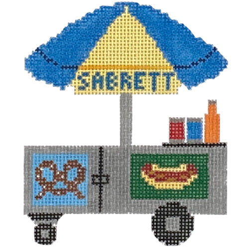 Hot Dog Cart Painted Canvas SilverStitch Needlepoint 

