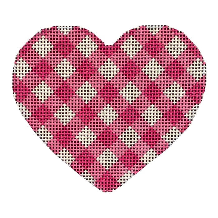 Hot Pink Gingham Heart Painted Canvas Whimsy & Grace 