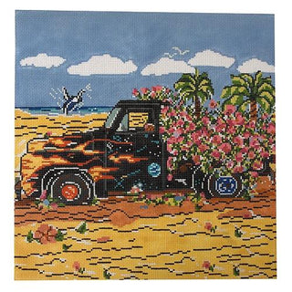 Hot Rod on 13 mesh Painted Canvas Cooper Oaks Design 
