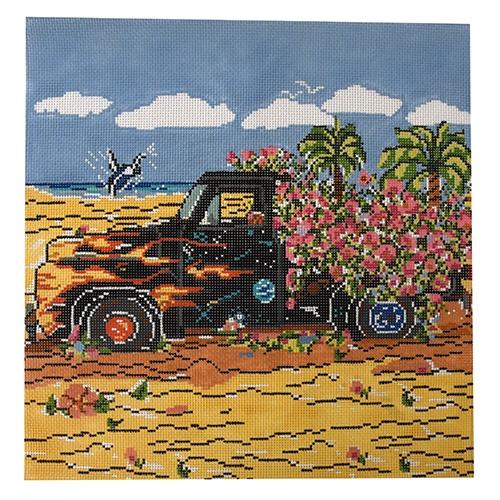 Hot Rod on 13 mesh Painted Canvas Cooper Oaks Design 
